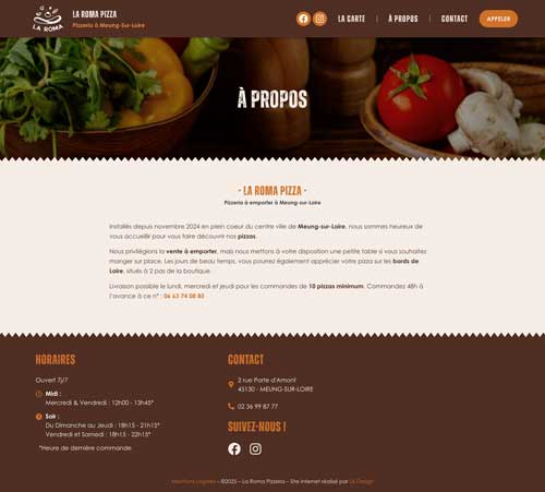 aperçu du site internet de la pizzeria la Roma