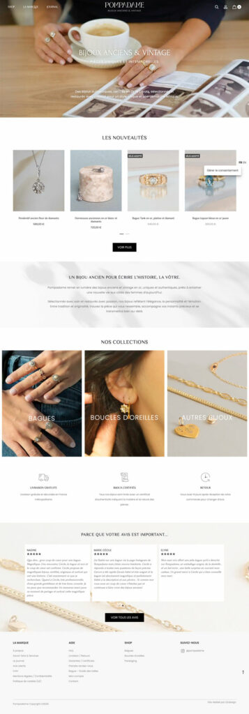 aperçu de la page d'accueil du site Pompadame